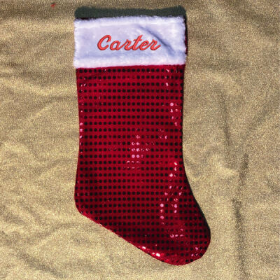 Embroidered Christmas Stockings Red Sparkle Thumbnail
