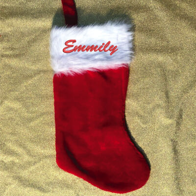 Embroidered Christmas Stockings Red Plush Thumbnail